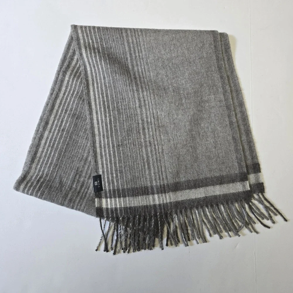 Tumi Baby Alpaca Scarf Gray Stripe Fringe 66